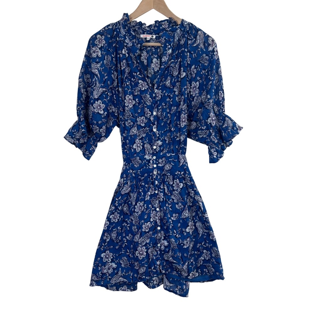 Sundry Blue Floral Perrin Paisley‎ Cotton Button Front Mini Dress Size 2